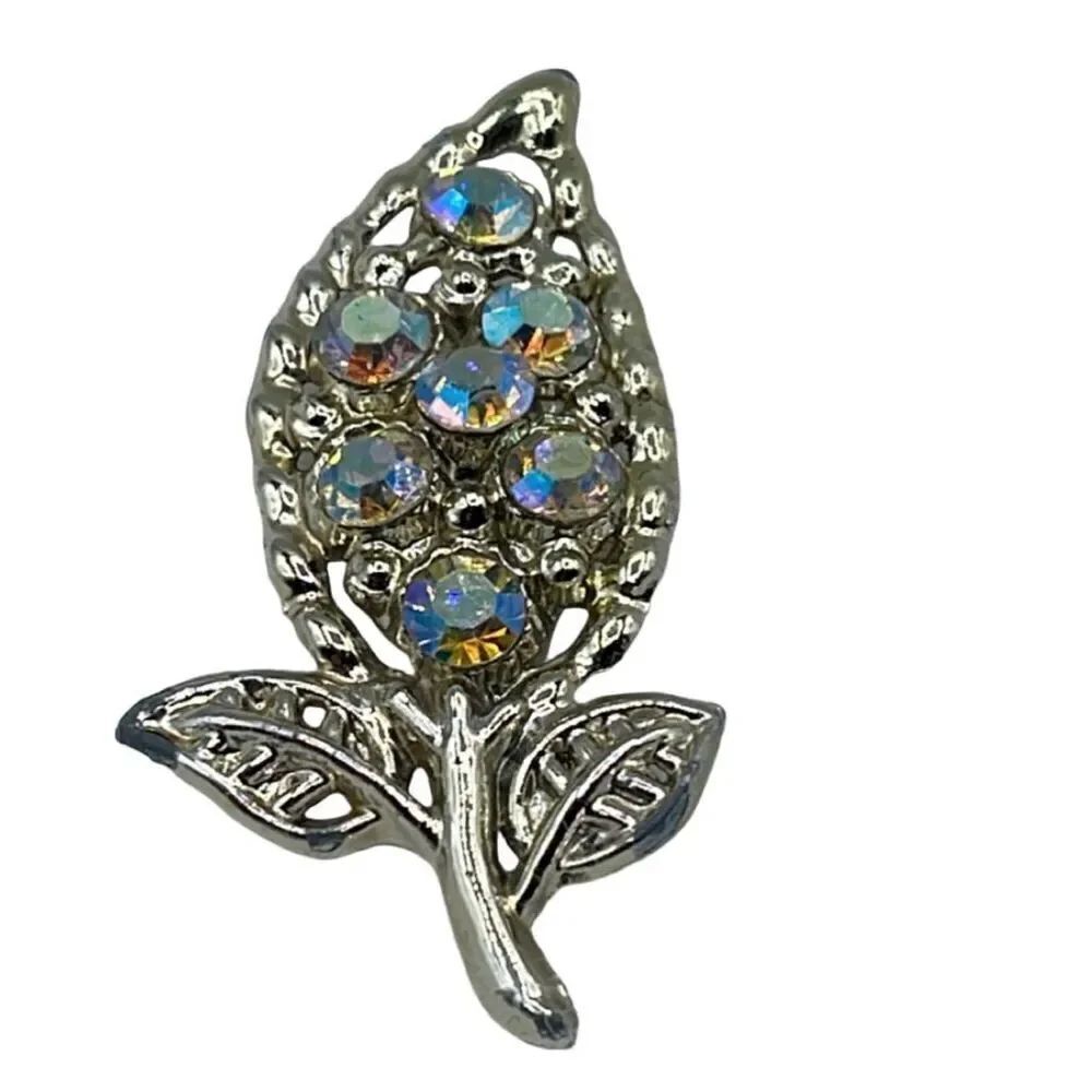 Vintage MCM leaf AB crystals large brooch.